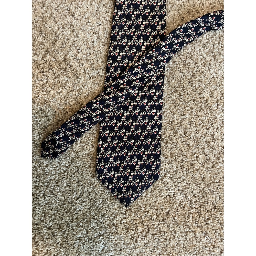 Disney Store Mens Tie One Size Navy Blue Vintage Goofy All Over Print Silk USA